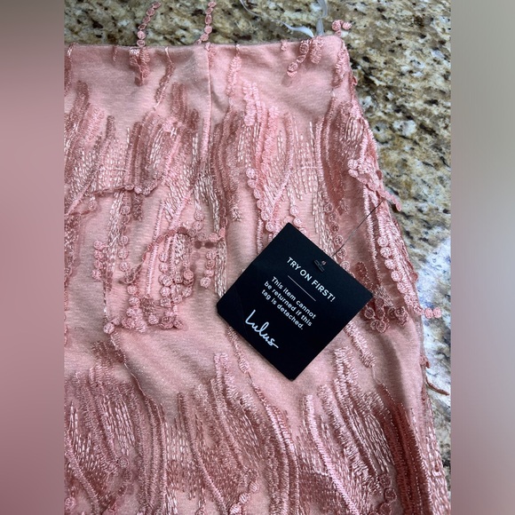 Lulu’s Making Magic Blush Pink Fringe Lace-Up Two-Piece Open Back Top & Skirt M - Picture 8 of 11